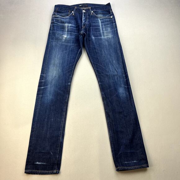 3x1 Selvedge Jeans Mens 29 Blue Denim Slim Straight Low Rise Dark Stone Wash USA - Picture 1 of 16